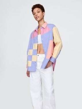 GAP X HFR Harlem Fashion Row Pieced Striped Button Down Top BruceGlen Sz L NWT